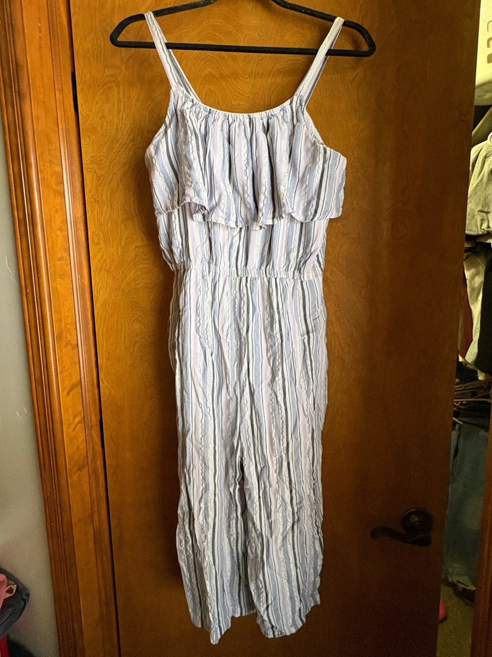 Justice Blue & White Striped Sleeveless Jumpsuit